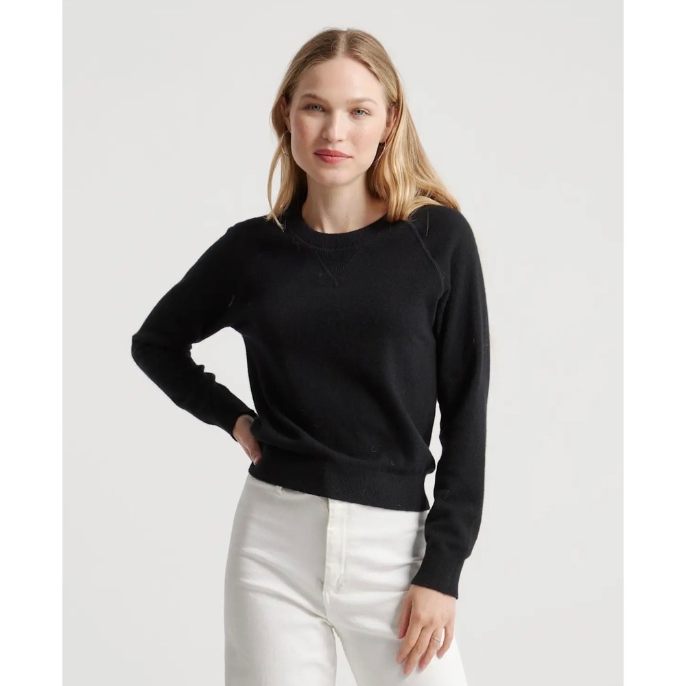 Quince Mongolian Shrunken Cashmere Crew Neck Sweater Womens Size Medium Black